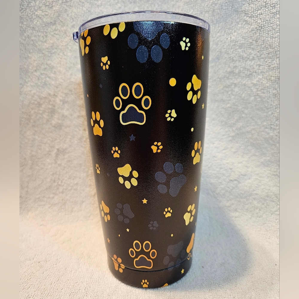 Black Tumbler with Paw Print Design
